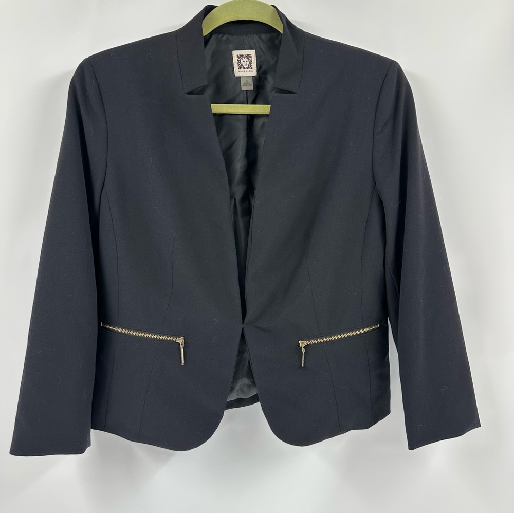 Anne Klein Blazer Size Small Lined Black Gold Functional Zippers